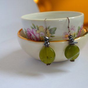 Hiking Rockpile Earrings with Green Bead